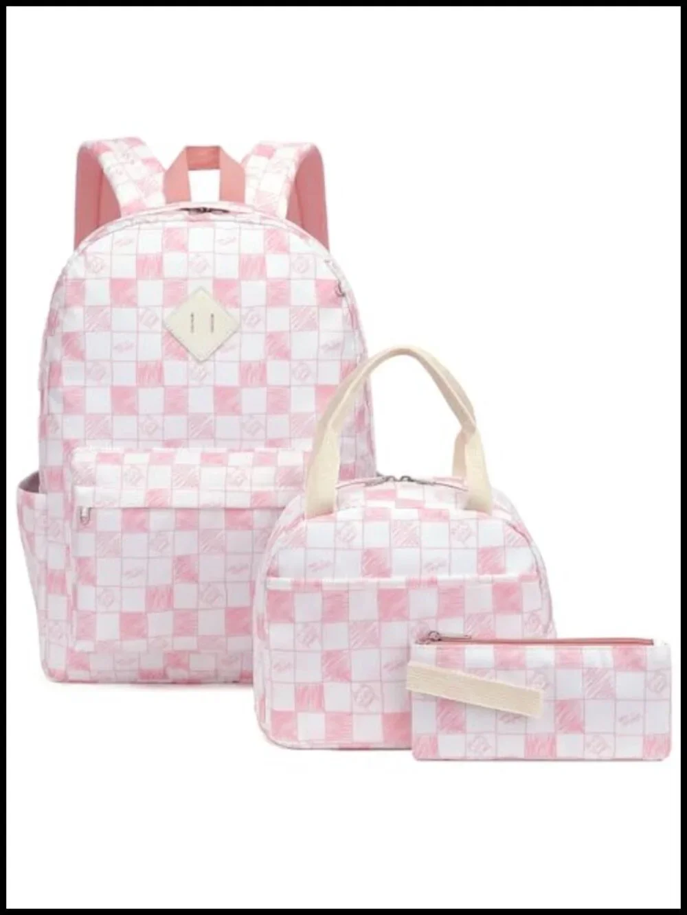 Girls' 3-Piece School Backpack Set with Lunch Box and Pencil Pouch, Polyester